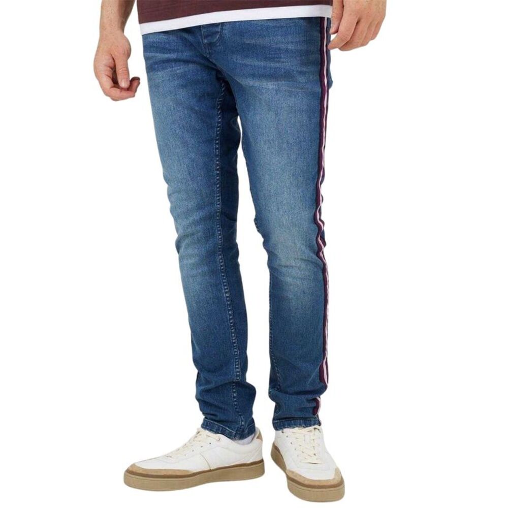Brave Soul Mens Contrast Striped Taped Jeans / Light Blue